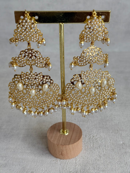 Ayura Designs Zarrar Earrings – Gold Jadau Filigree Statement Earrings with Pearl Drops
