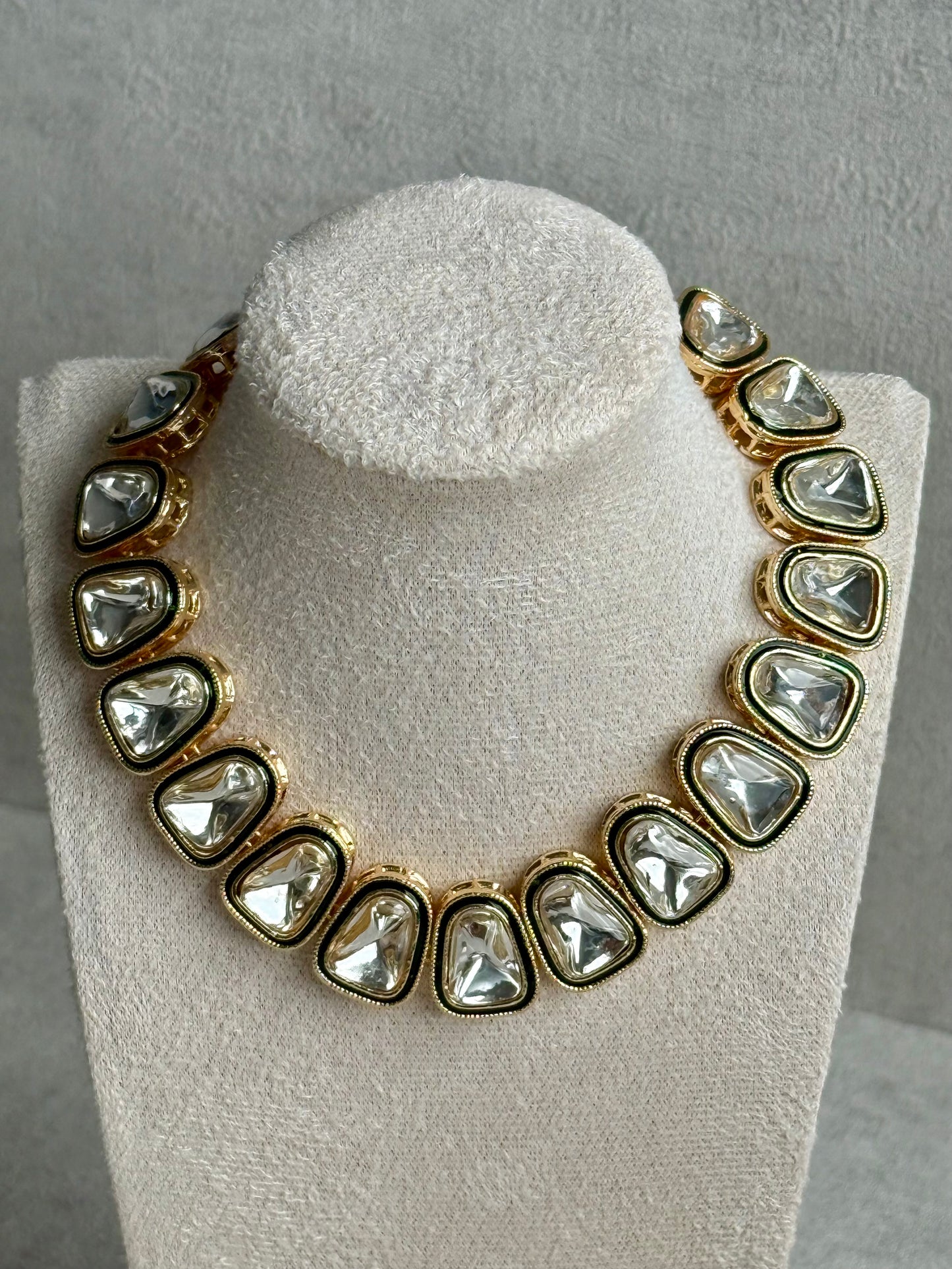 Ayura Designs Luna Set with Stud Earrings – Kundan-Style Mirror-Cut Stones & Antique Gold Finish