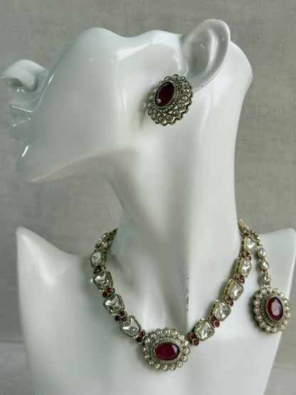 Ayura Designs Inza Necklace Set – Rani Pink Stones, Kundan & Crystals with Antique Gold Finish