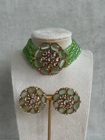 Ayura Designs Yasmin Kundan Choker Set with Studs – Slate Grey Beads & Mirror-Cut Stones