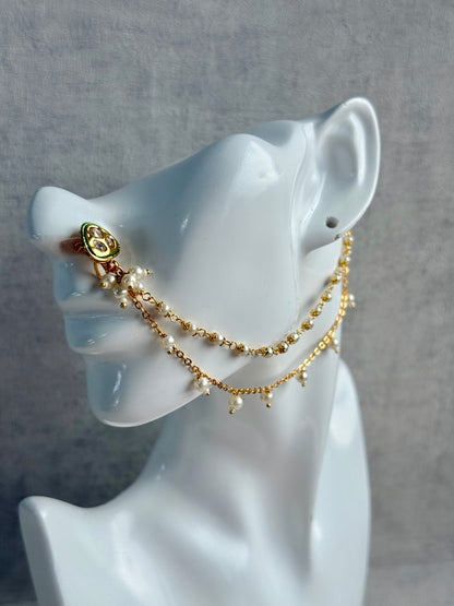 Ayura Designs Fakira Nose Ring – Kundan-Style Detailing with Pearl Chain