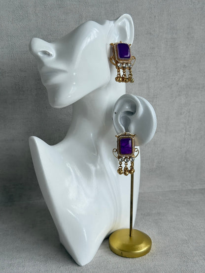 Ayura Designs Aleena Earrings – Royal Purple Stone Stud Earrings with Pearls & Ghungroo Detailing