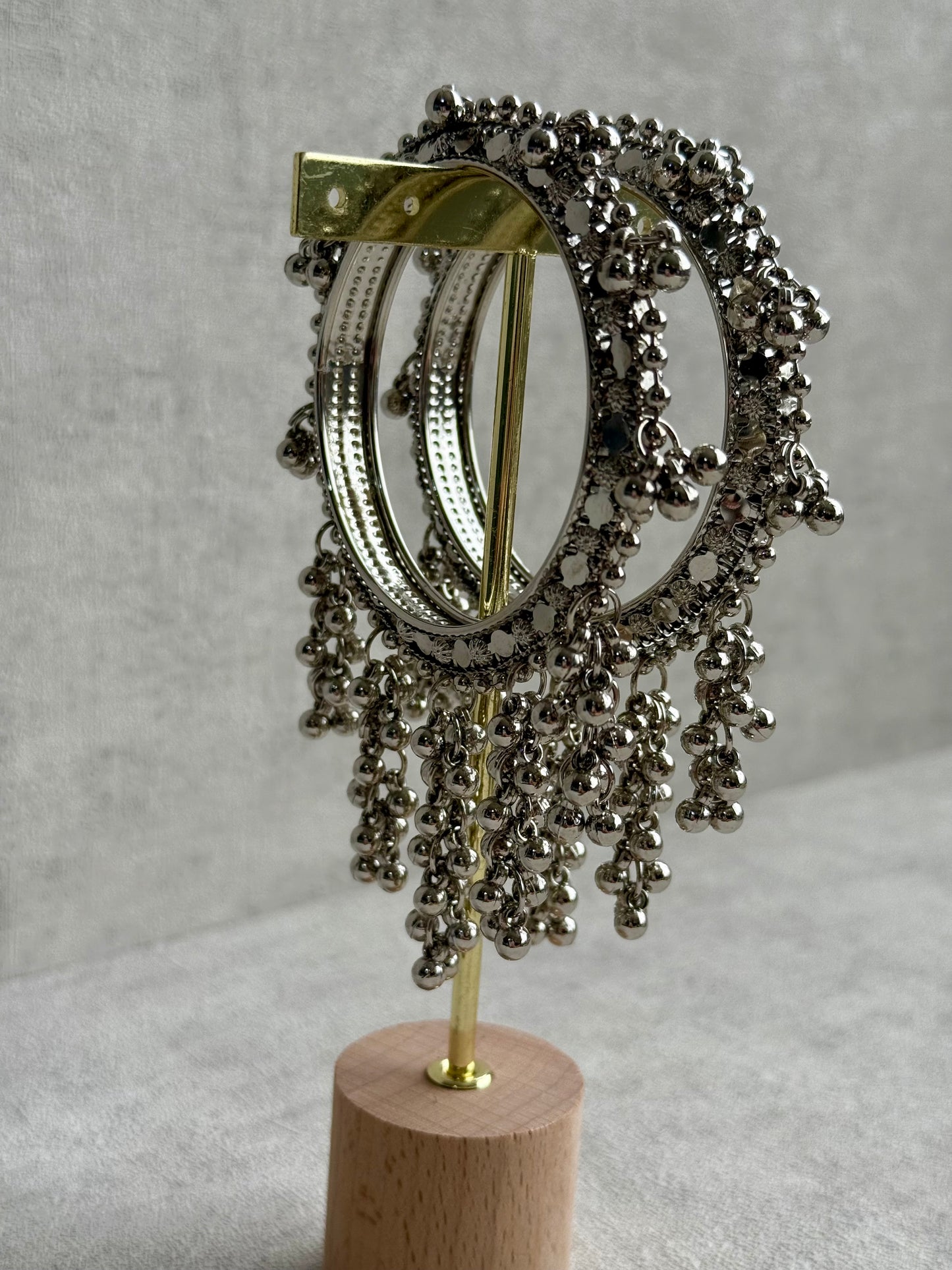 Ayura Designs Saawan Bangles – Silver Finish with Ghungroo Drops