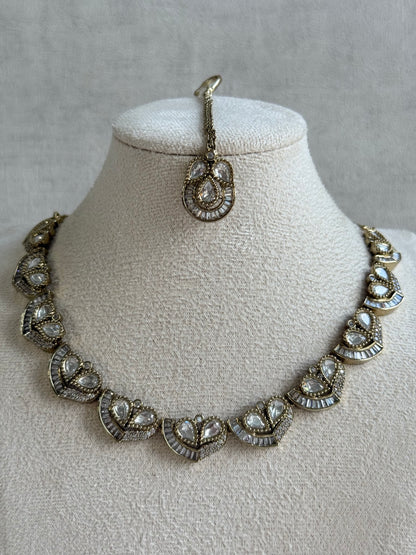 Ayura Designs Katalina Necklace Set with Earrings & Tikka – Crystal Detailing & Antique Gold Finish