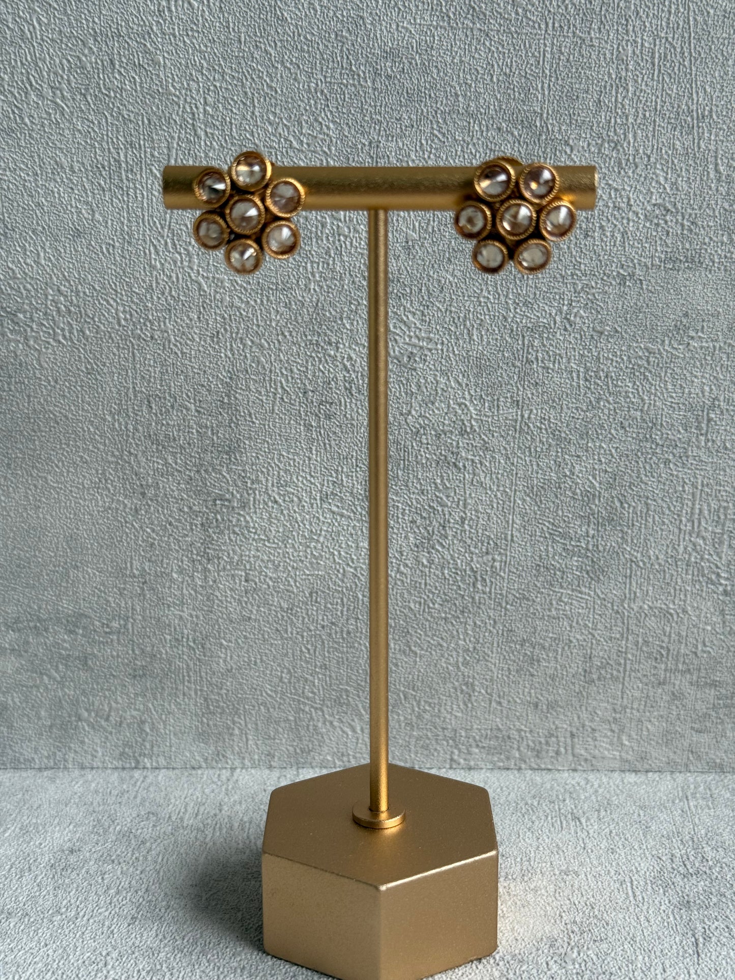 Ayura Designs Veni Set – Gold Necklace & Stud Earrings with Ruby & Champagne Mirror-Cut Polki Stones