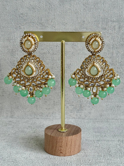 Ayura Designs Janvi Set with Necklace, Earrings & Tikka – Kundan Detailing, Mint Green Beads & Pearls Drops