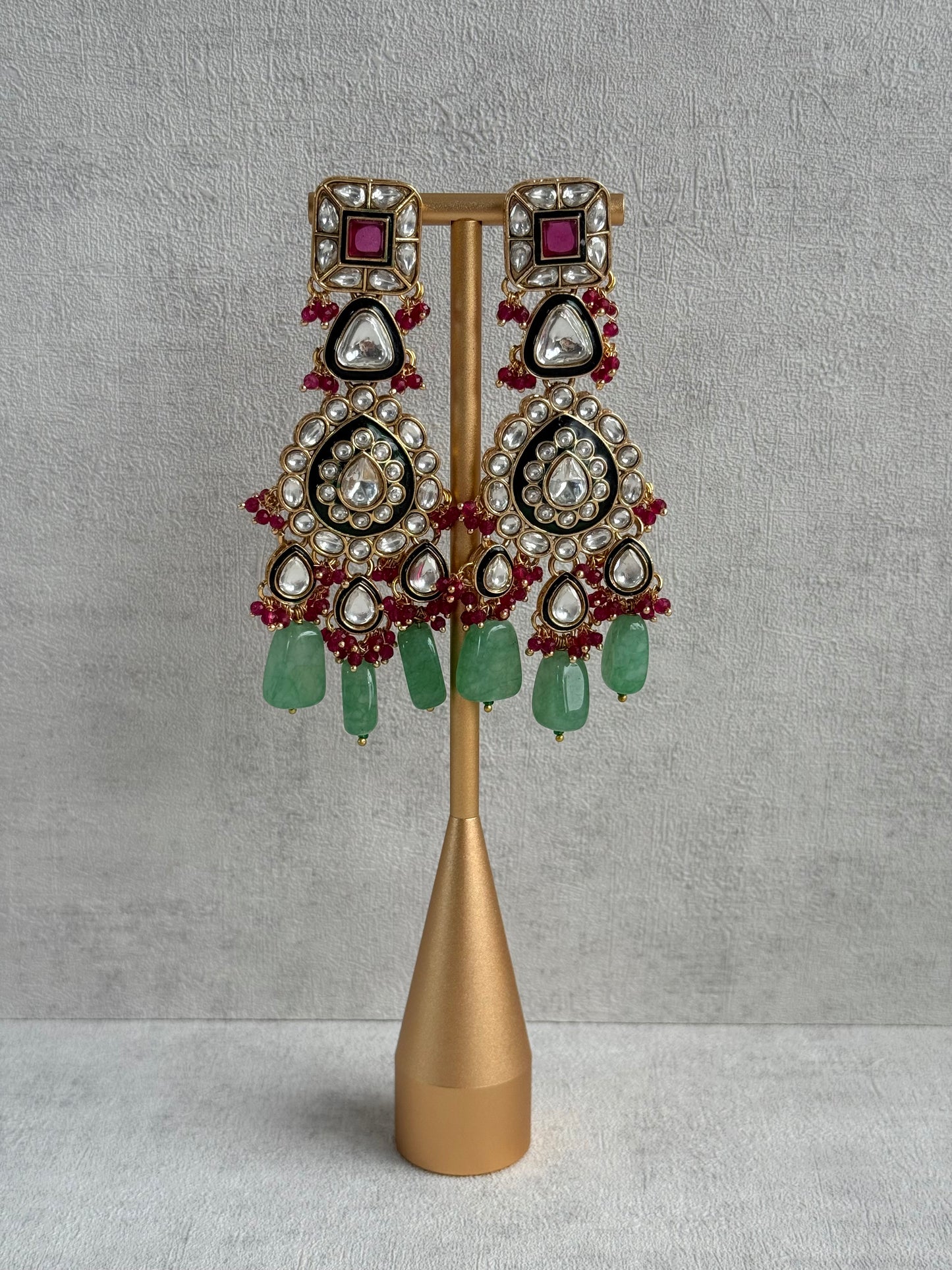 Ayura Designs Zahira Bridal Set with Necklace, Earrings & Tikka – Kundan Detailing with Green Enamel, Pink Stones & Jade Green Beads