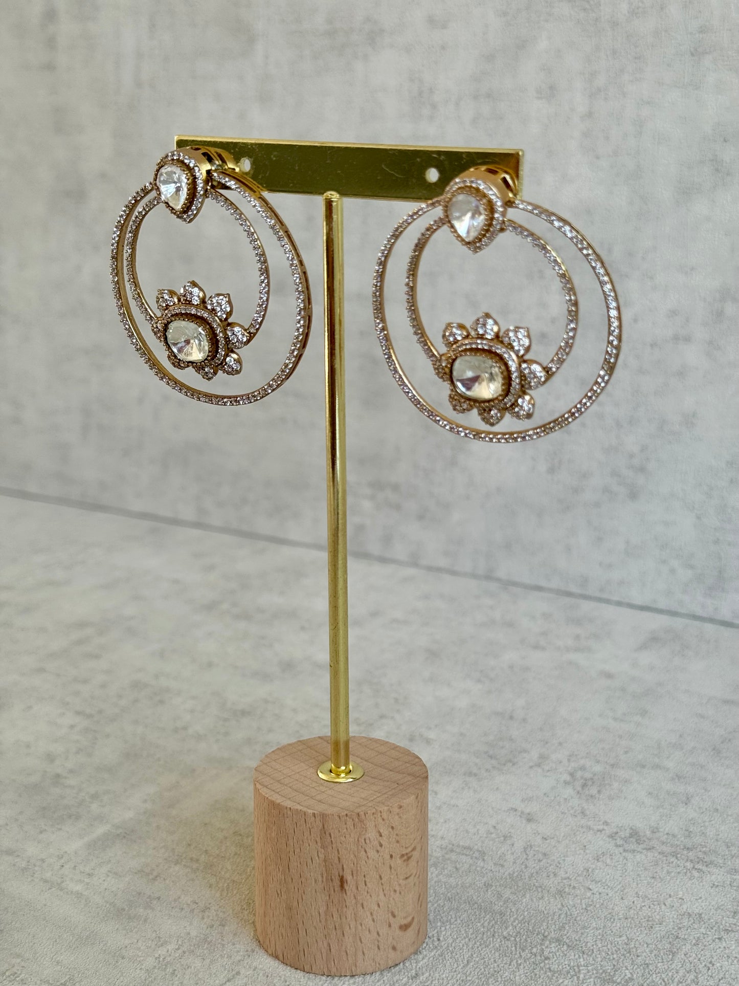 Ayura Designs Eden Hoops – Antique Gold Floral Double Hoops with Moissanite Stones