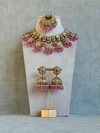 Ayura Designs Iyla Set with Necklace, Earrings & Tikka – Kundan Detailing, Ivory Pearl Drops & Soft Pink Beads