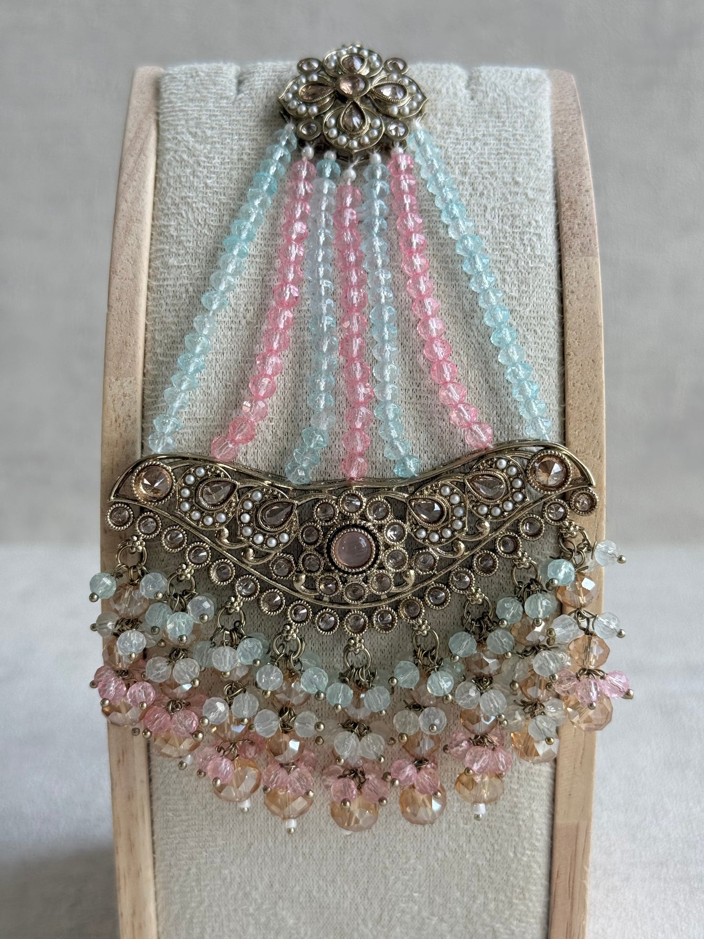 Ayura Designs Dilnaz Necklace Set – Blush Pink, Aqua & Champagne Crystal Beads