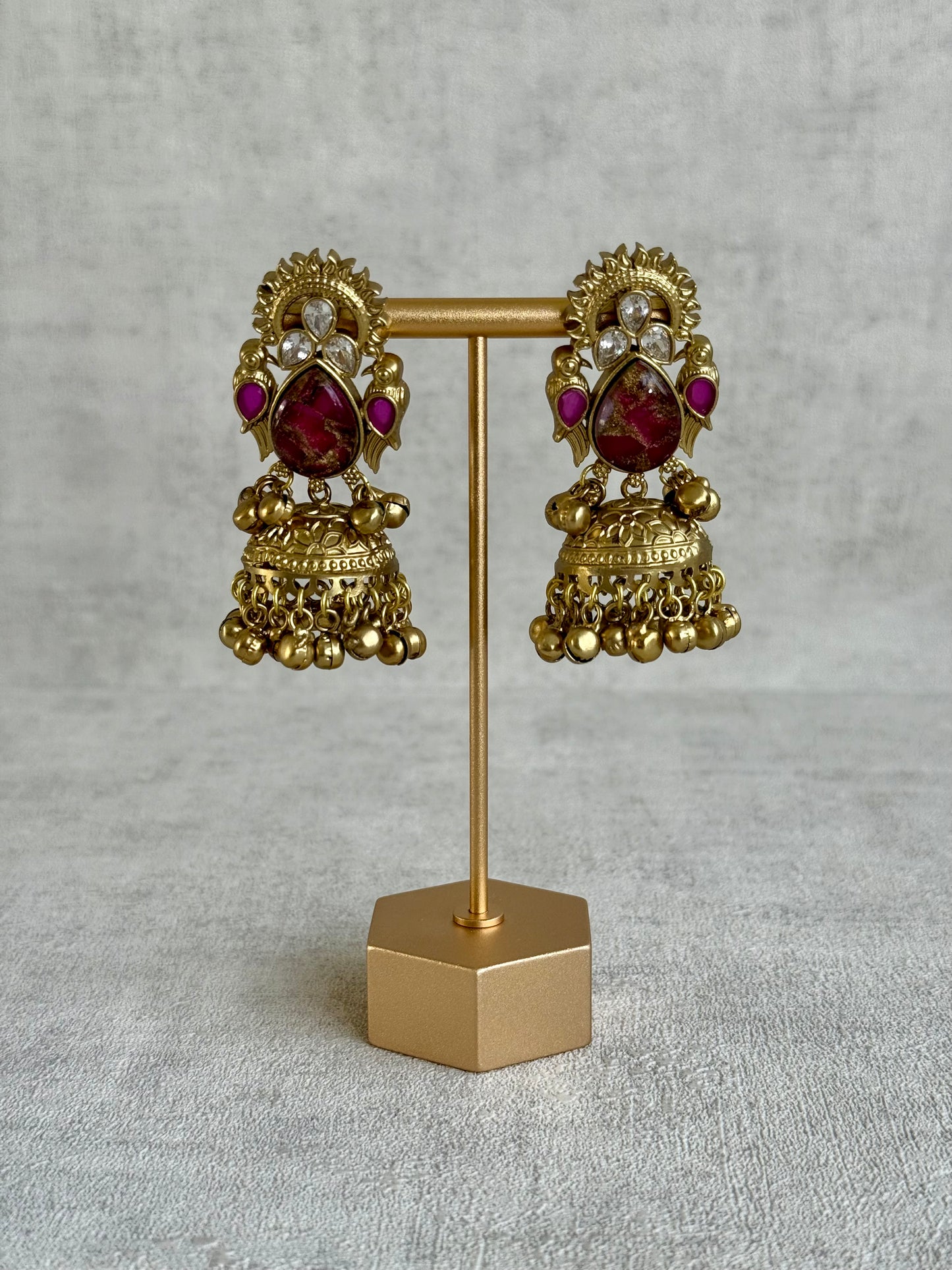 Ayura Designs Avleen Earrings – Berry Pink Marble with Antique Gold Finish & Kundan Detailing