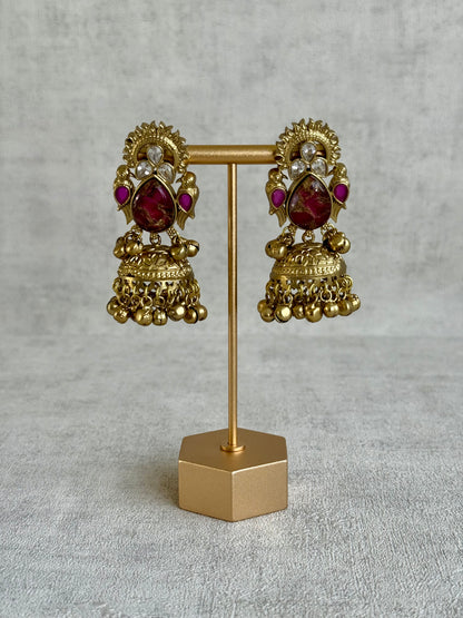 Ayura Designs Avleen Earrings – Berry Pink Marble with Antique Gold Finish & Kundan Detailing