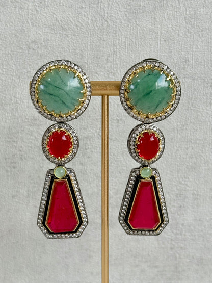 Ayura Designs Ophelia Set with Necklace & Earrings – Navratan Stone Detailing with Antique Silver Finish