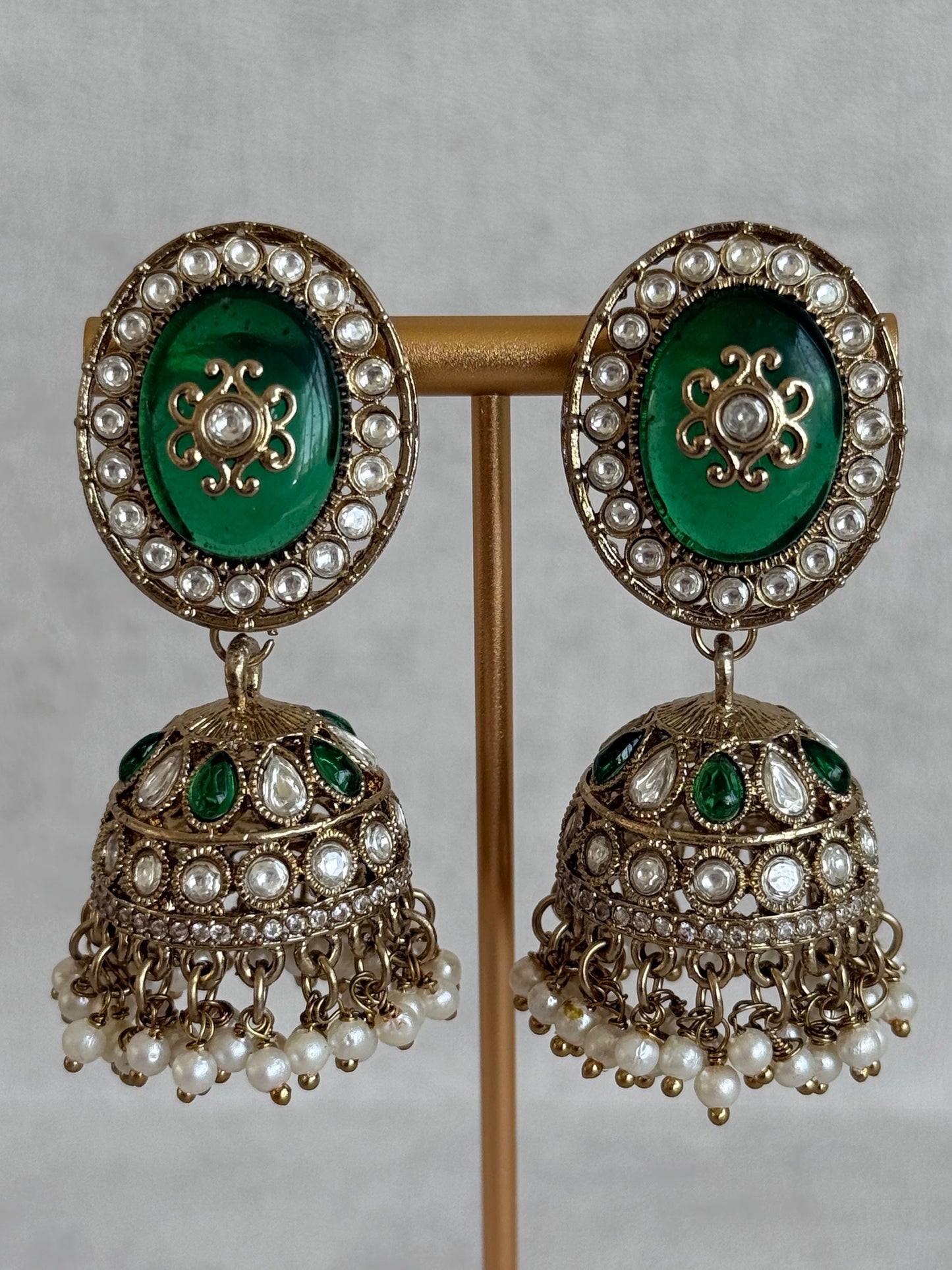 Ayura Designs Myra Choker Set with Earrings & Tikka – Emerald Green Kundan & Pearl Detailing