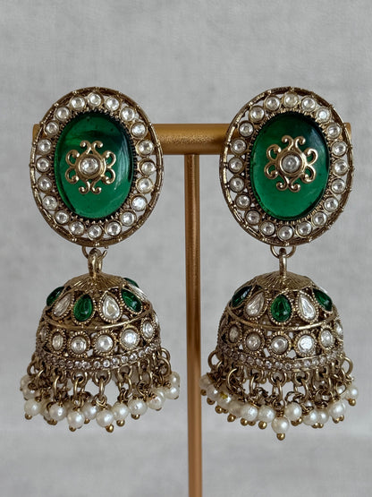 Ayura Designs Myra Choker Set with Earrings & Tikka – Emerald Green Kundan & Pearl Detailing