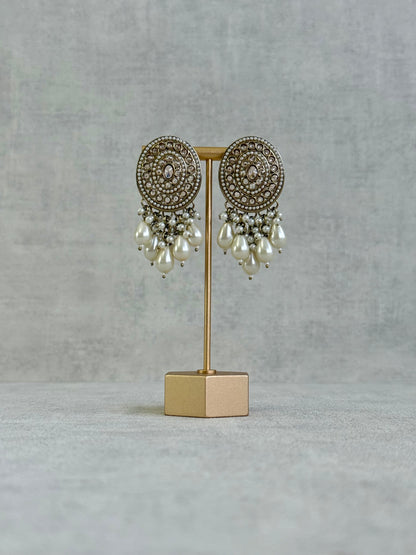 Ayura Designs Aynoor Bloom Circle Earrings – Antique Gold Finish with Mirror-Cut Stones & Pearl Drops