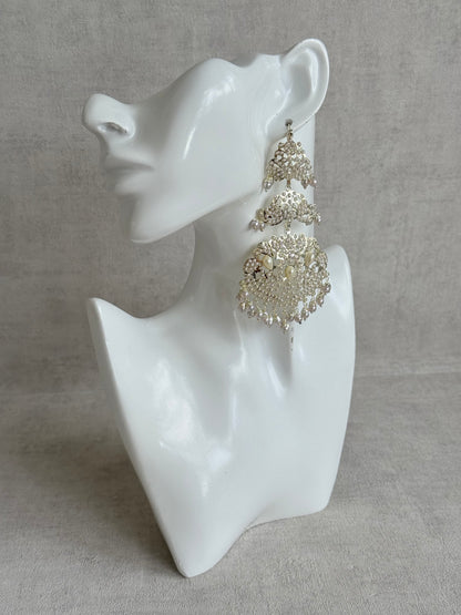 Ayura Designs Zarrar Earrings – Silver Jadau Filigree Statement Earrings with Pearl Drops