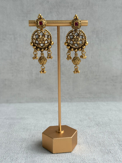 Ayura Designs Kriti Necklace Set with Earrings – Antique Gold Multicolour Kundan Design with Pearls & Ghungroo Detailing