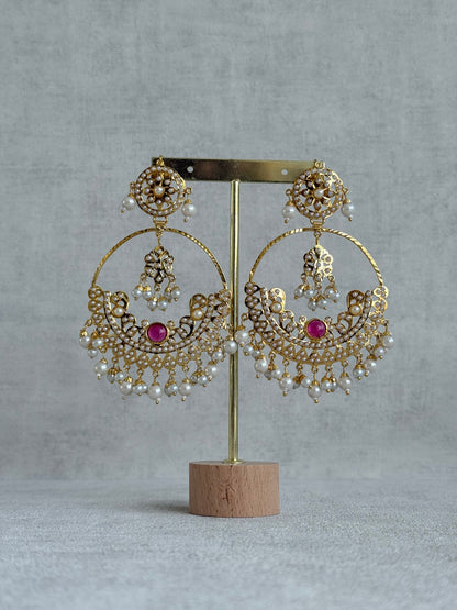 Ayura Designs Arshi Chandbalis – Gold Jadau Ruby Pink & Ivory Pearl Detailing