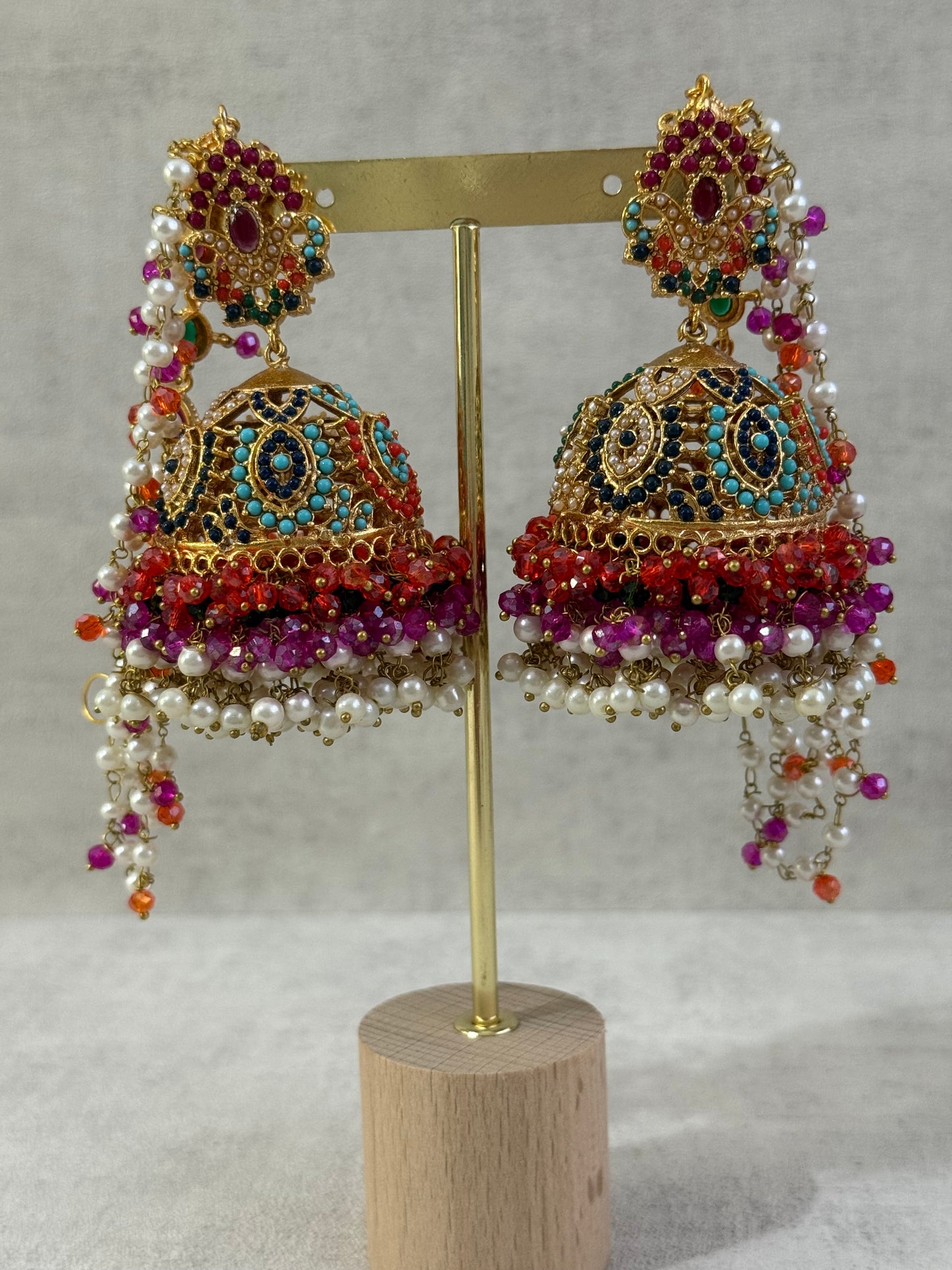 Ayura Designs Noor Set – Choker, Jhumkis with Sahare & Tikka in Multicolour with Pearl Detailing