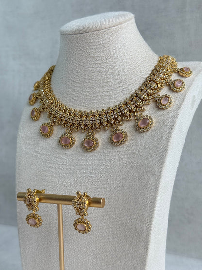 Ayura Designs Elisha Necklace Set with Earrings – Blush Pink & Crystal Stone Detailing