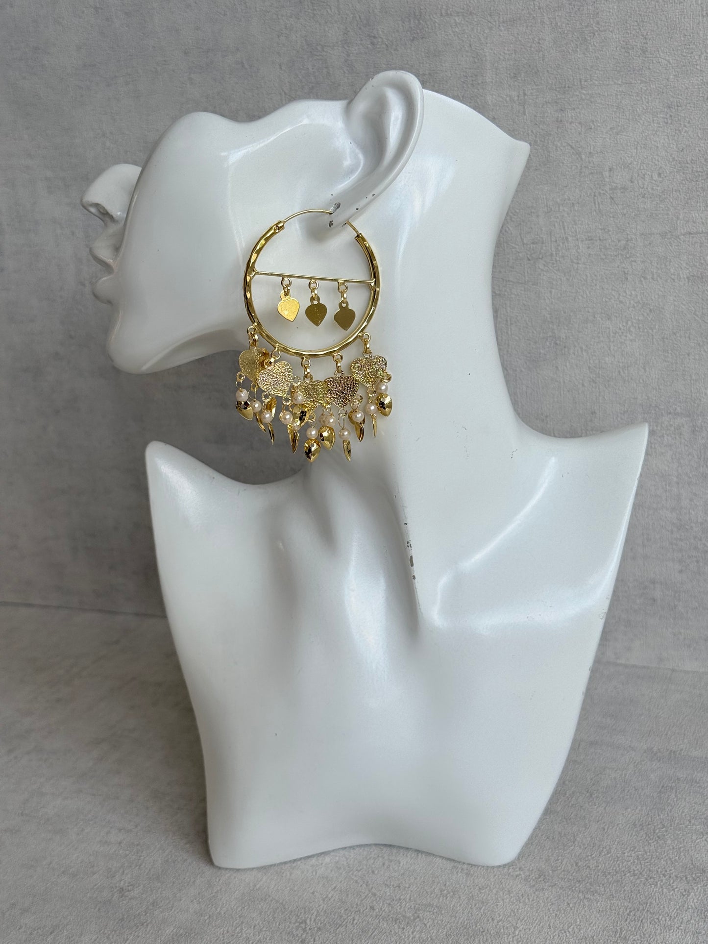 Ayura Designs Dilkash Balis – Gold Pipal Patti Heart Charm Hoop Earrings