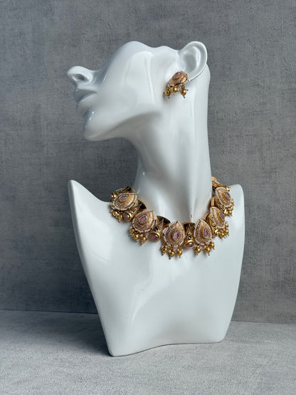 Ayura Designs Aaira Set with Necklace & Studs – Blush Pink Meenakari with Rose Pink Centre & Pearl Detailing