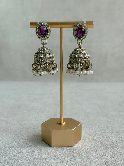 Ayura Designs Eira Necklace Set with Earrings & Tikka – Plum & Crystal Stones with Antique Gold Finish