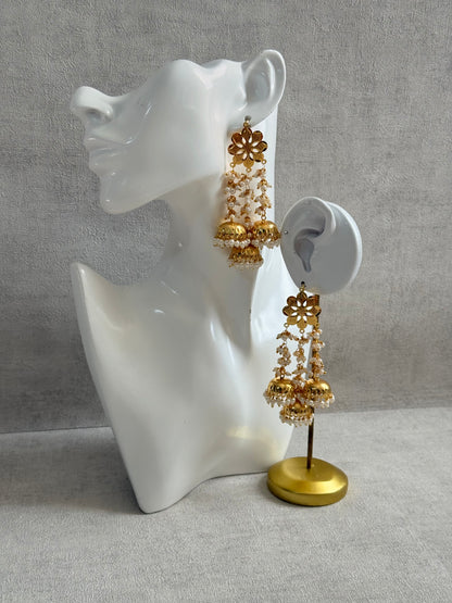 Ayura Designs Sassi Earrings – Pippal Patti Triple Jhumki Earrings with Pearl Cluster Detailing