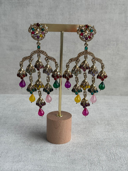 Ayura Designs Jasmine Earrings – Chandelier Earrings with Multicolour Beads & Antique Gold Detailing