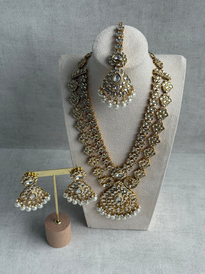 Ayura Designs Javeria Set with Earrings & Tikka – Ivory Pearls, Mirror Kundan & Gold Finish