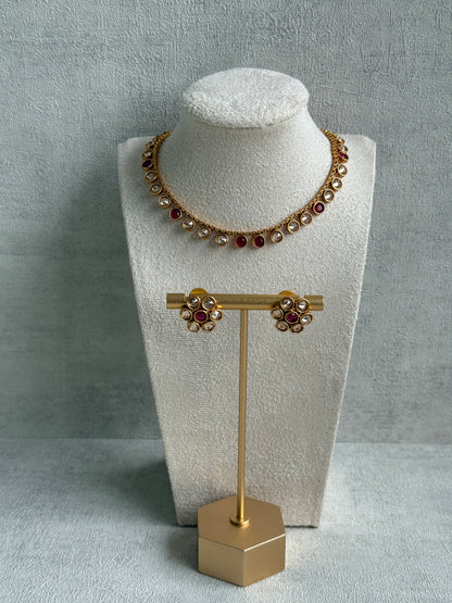 Ayura Designs Veni Set – Gold Necklace & Stud Earrings with Champagne Mirror-Cut Polki Stones