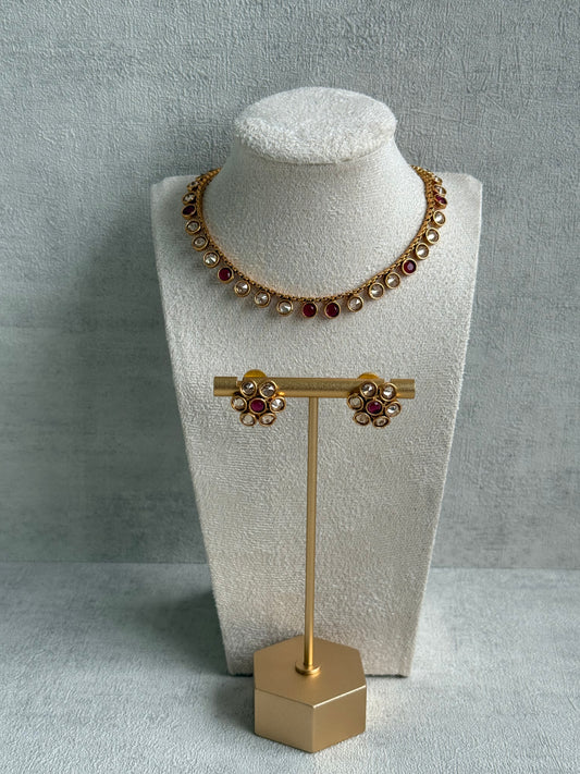 Ayura Designs Veni Set – Gold Necklace & Stud Earrings with Champagne Mirror-Cut Polki Stones