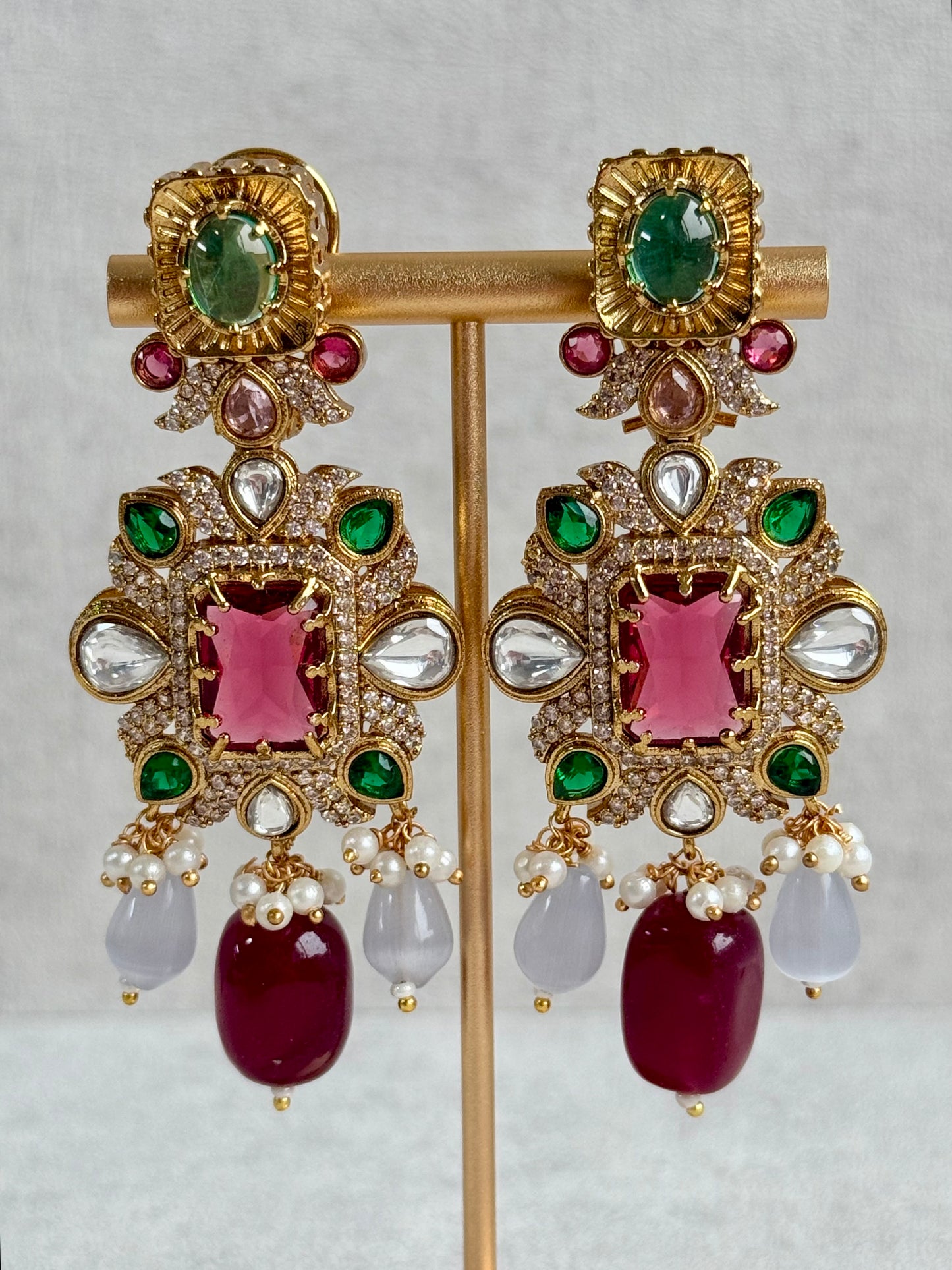 Ayura Designs Hazel Choker Set with Earrings – Multicolour Crystals & Ruby Drop Beads