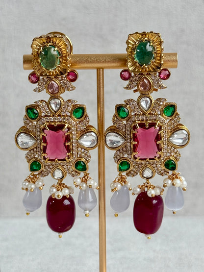 Ayura Designs Hazel Choker Set with Earrings – Multicolour Crystals & Ruby Drop Beads