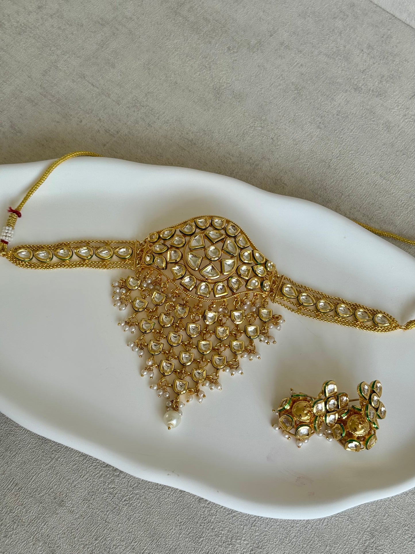 Ayura Designs Sophia Set with Earrings – Kundan Stones, Pearl Detailing & Gold Finish