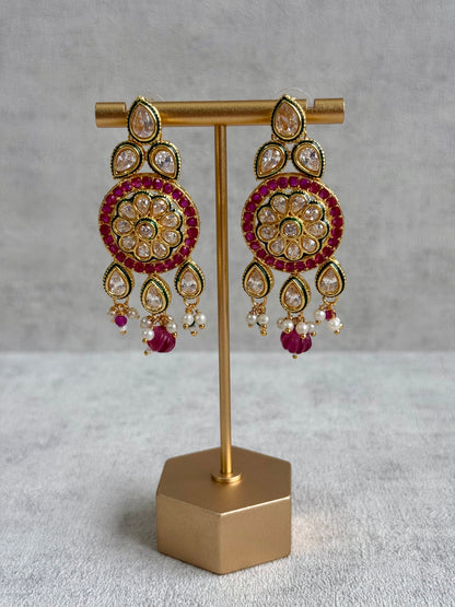 Ayura Designs Yasvi Set – Necklace & Earrings with Mirror-Cut Stones, Fuchsia Pink, Emerald Green & Pearl Detailing