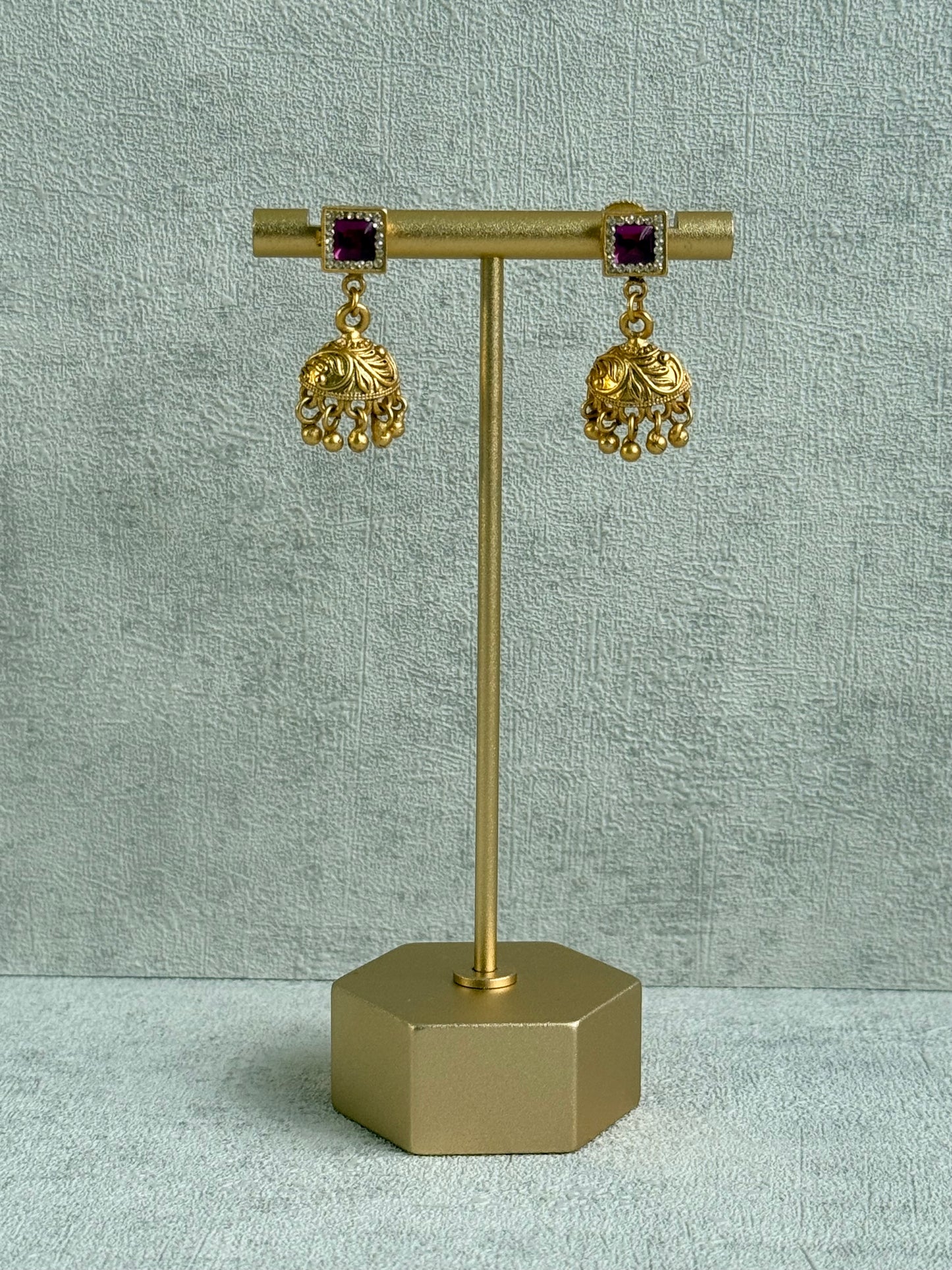 Ayura Designs Smita Set with Necklace & Earrings – Ruby Pink & Emerald Green Stones with Gold-Tone Ghungroo Detailing
