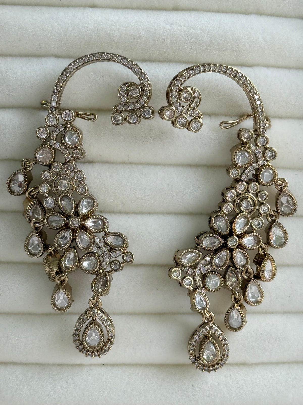 Ayura Designs Aksara Kaanphool Earrings – Kundan, Crystals & Antique Gold Finish