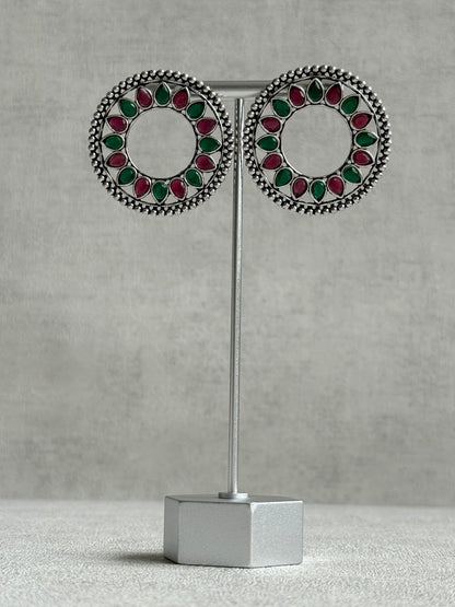 Ayura Designs Kesar Studs – Statement Oxidised Stud Earrings with Ruby Pink & Emerald Stones