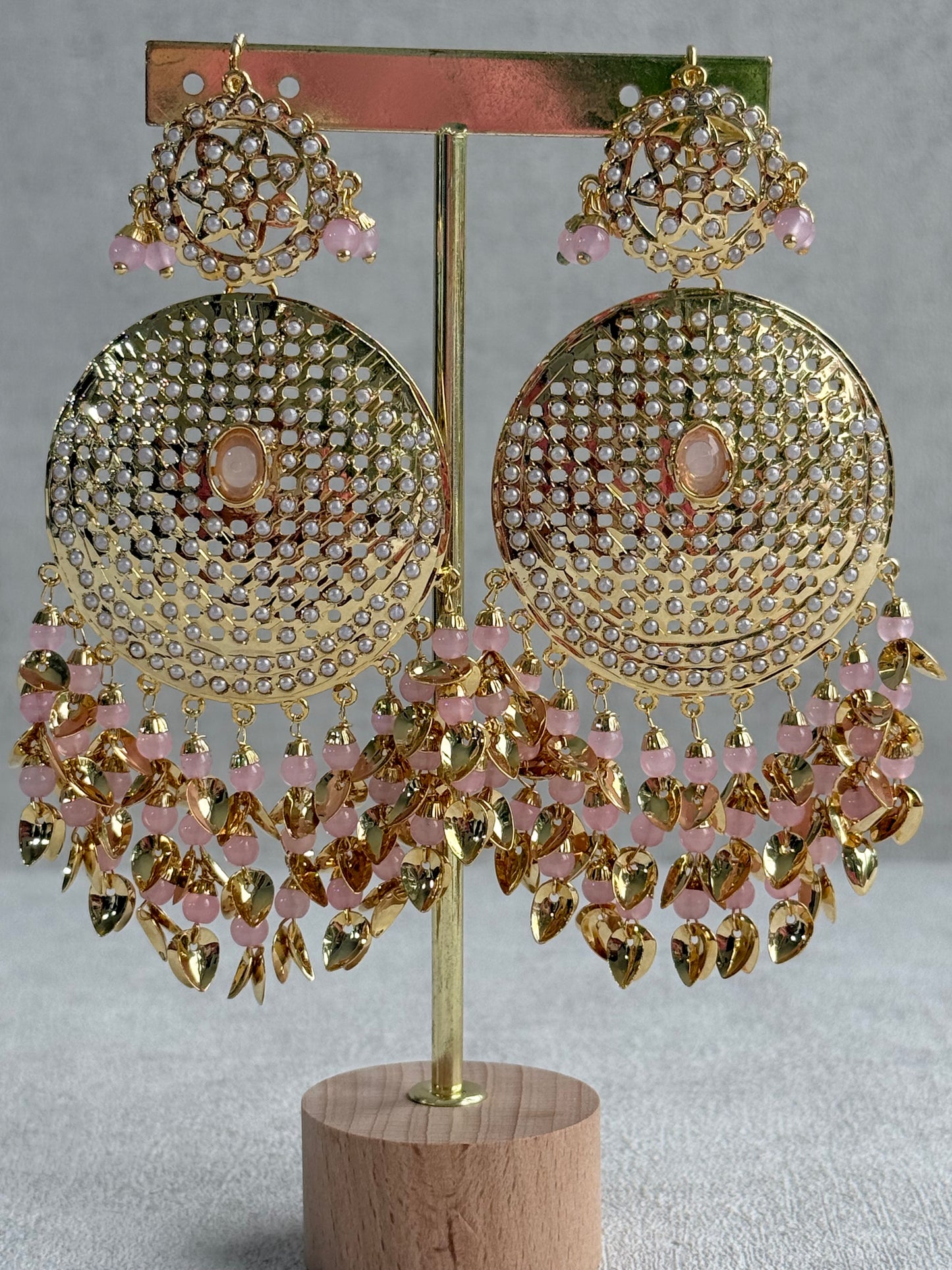 Ayura Designs Seerat Earrings – Blush Pink Gold Pippal Patti Design with Pearls