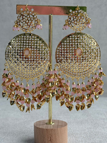 Ayura Designs Seerat Earrings – Blush Pink Gold Pippal Patti Design with Pearls