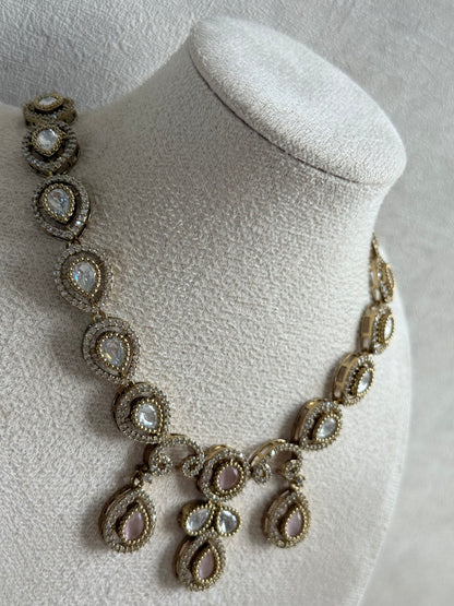 Ayura Designs Bianca Necklace Set with Earrings – Kundan, Blush Pink Stones, Crystals & Gold Finish