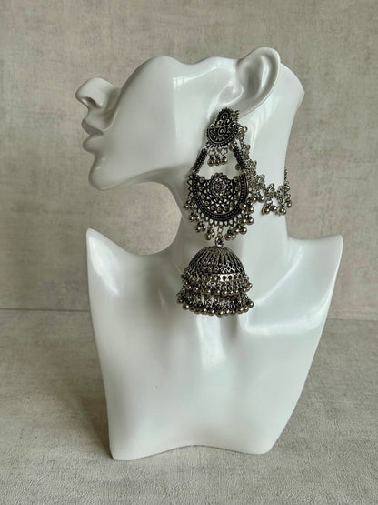 Ayura Designs Jhoomar Jhumkis – Oxidised Silver Earrings with Tribal Motifs, Ghungroos & Sahare