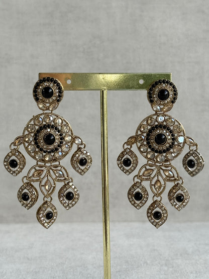 Ayura Designs Vanika Earrings – Black & Champagne Crystal Gold Finish