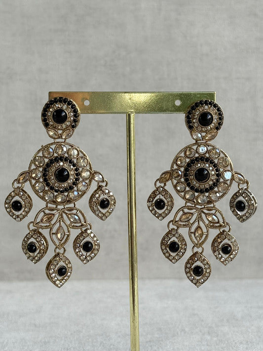 Ayura Designs Vanika Earrings – Black & Champagne Crystal Gold Finish