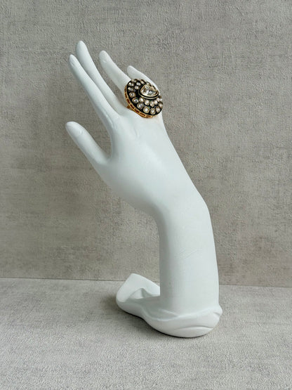 Ayura Designs Firdos Adjustable Ring – Mirror-Cut Stone Statement Ring with Green Enamel