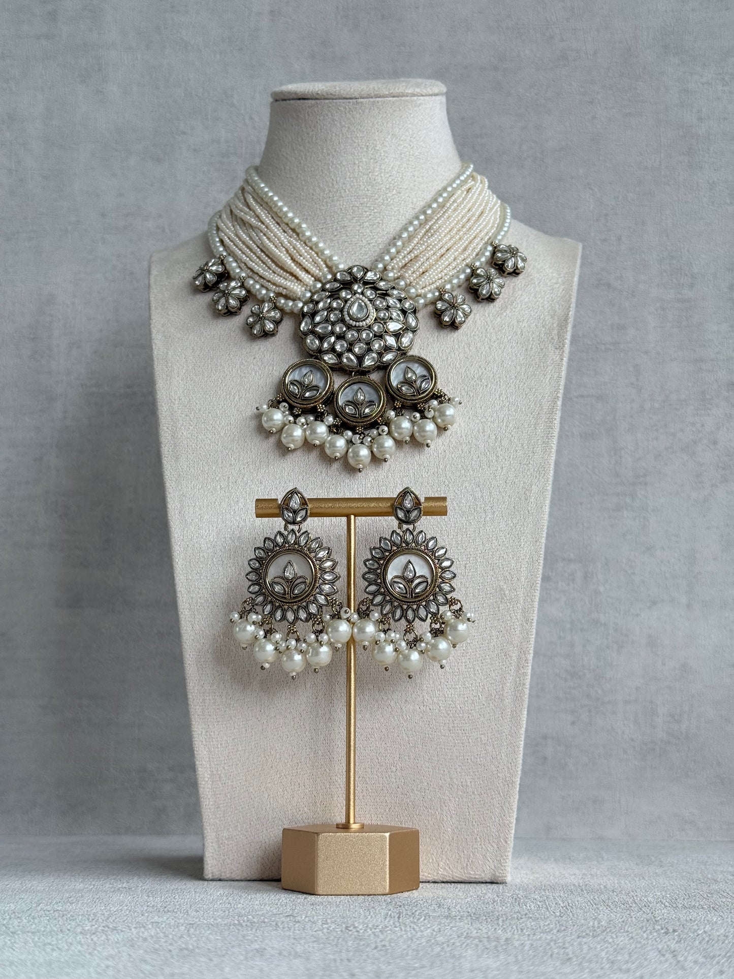 Ayura Designs Callie Set with Earrings – Ivory Pearl & Jadau Detailing