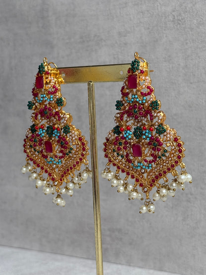 Ayura Designs Rumi Earrings – Meenakari with Ruby, Turquoise & Pearl Detailing