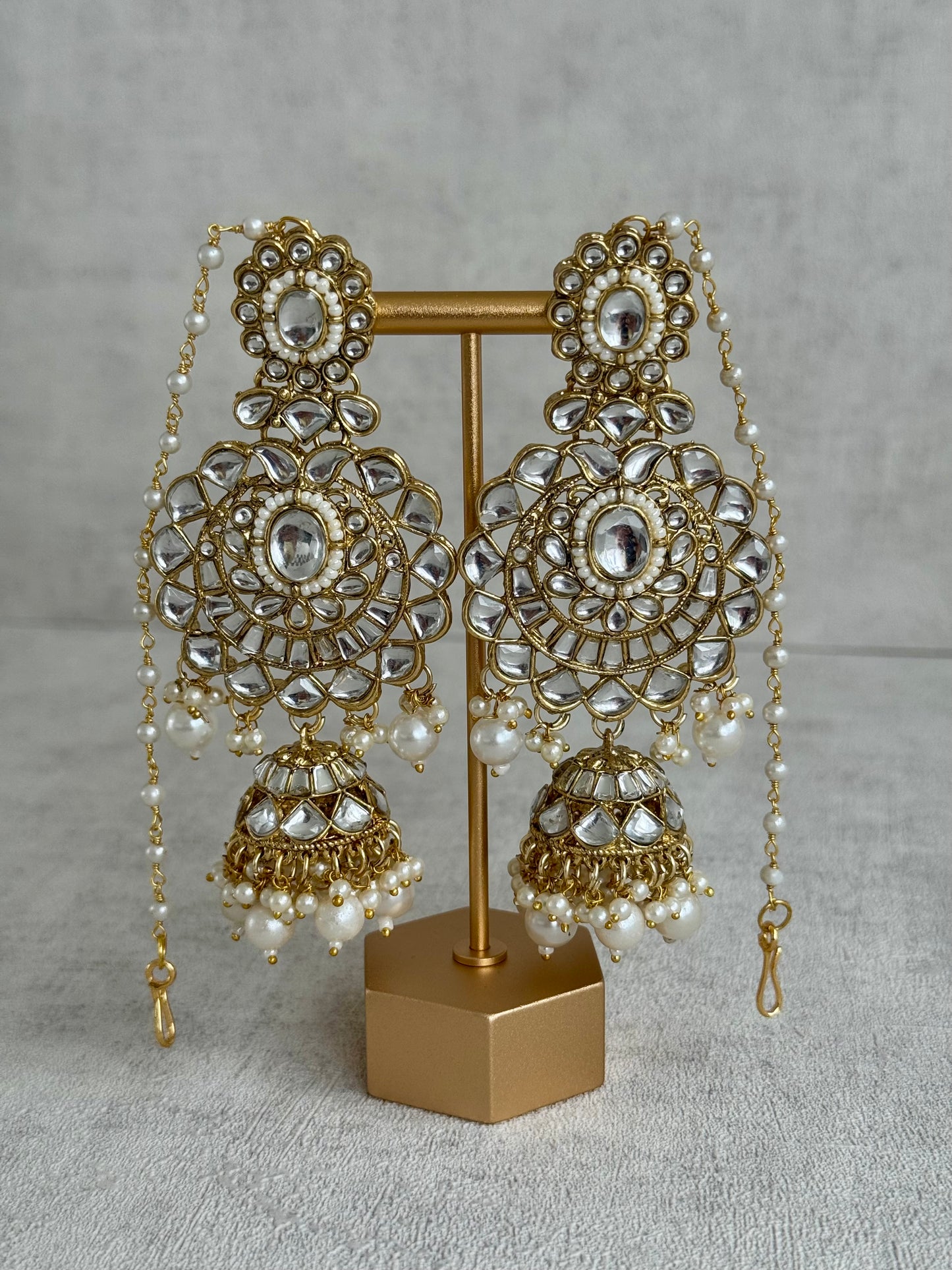 Ayura Designs Meherbano Bridal Set with Necklace, Jhumkis, Tikka, Nath, Ring & Sheeshphool – Mirror-Cut Stones with Pearl Detailing